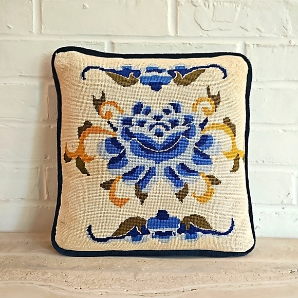 Needlepoint Floral Accent Pillow - Picture 1 of 6